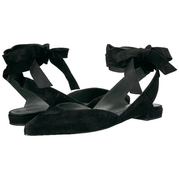 Stuart Weitzman Women's Size 8.5 Black Suede Supersonic Ankle Wrap Ballet Flat - Picture 6 of 10